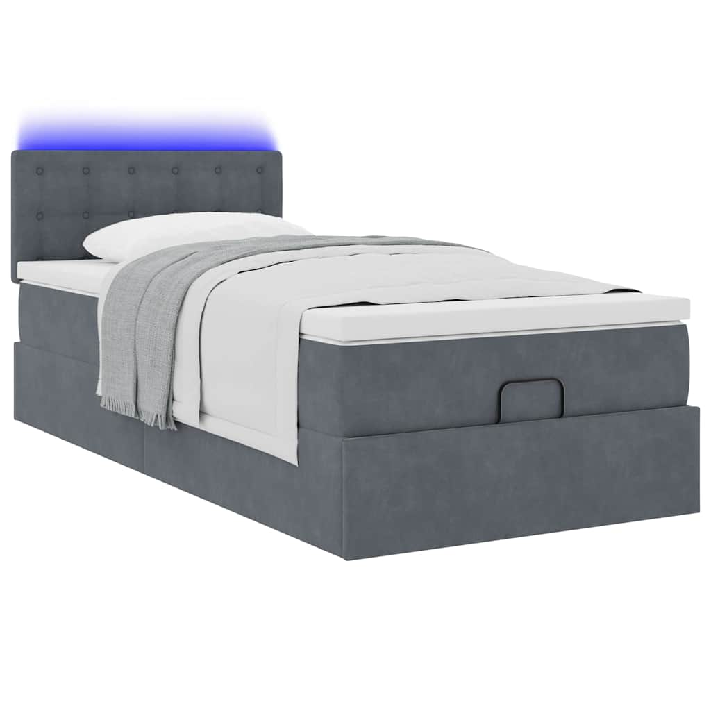 Cadre de lit ottoman et matelas gris foncé 90x200 cm velours