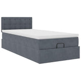 Cadre de lit ottoman et matelas gris foncé 90x200 cm velours