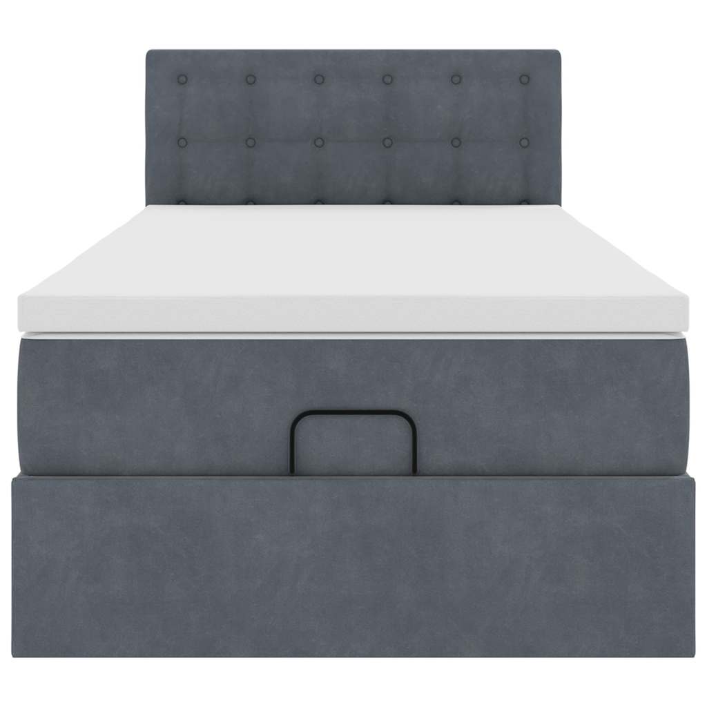 Cadre de lit ottoman et matelas gris foncé 90x200 cm velours