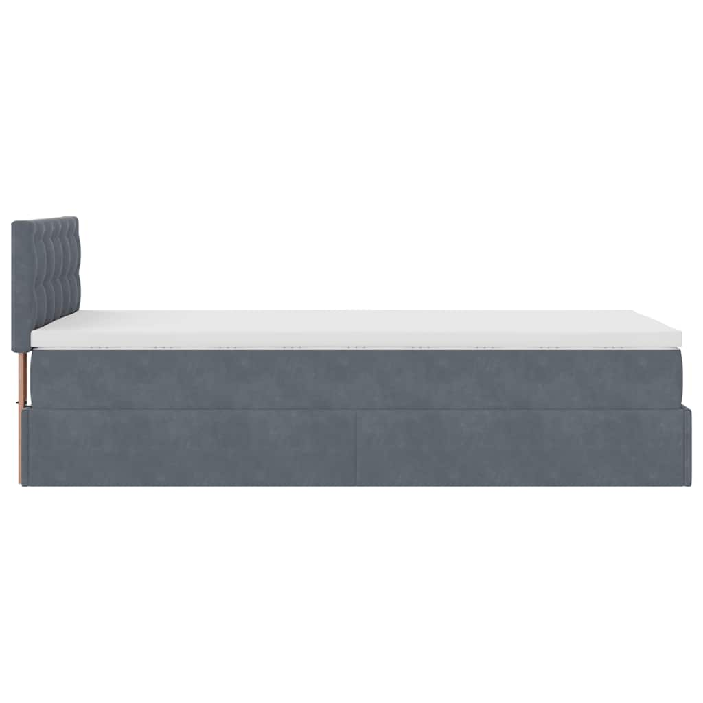 Cadre de lit ottoman et matelas gris foncé 90x200 cm velours