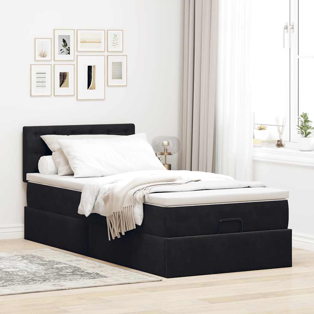 Cadre de lit ottoman avec matelas vert foncé 90x200 cm velours