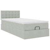 Cadre de lit ottoman et matelas gris clair 100x200 cm velours