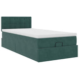 Cadre de lit ottoman avec matelas vert foncé 100x200 cm velours