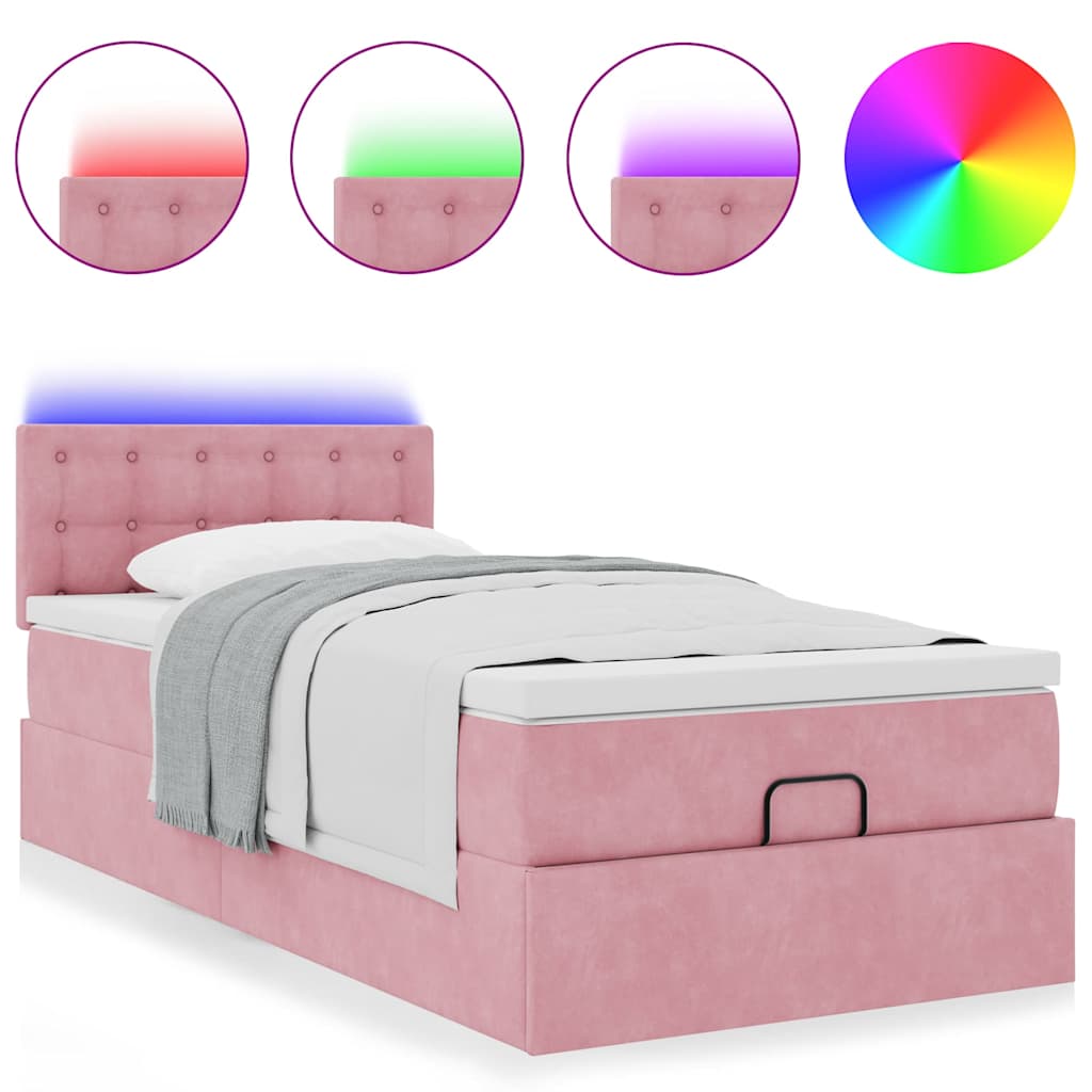 Cadre de lit ottoman avec matelas rose 100x200 cm velours