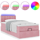 Ottoman bed frame with pink mattress 100x200 cm velvet