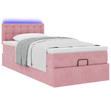 Ottoman bed frame with pink mattress 100x200 cm velvet