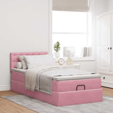 Cadre de lit ottoman avec matelas rose 100x200 cm velours