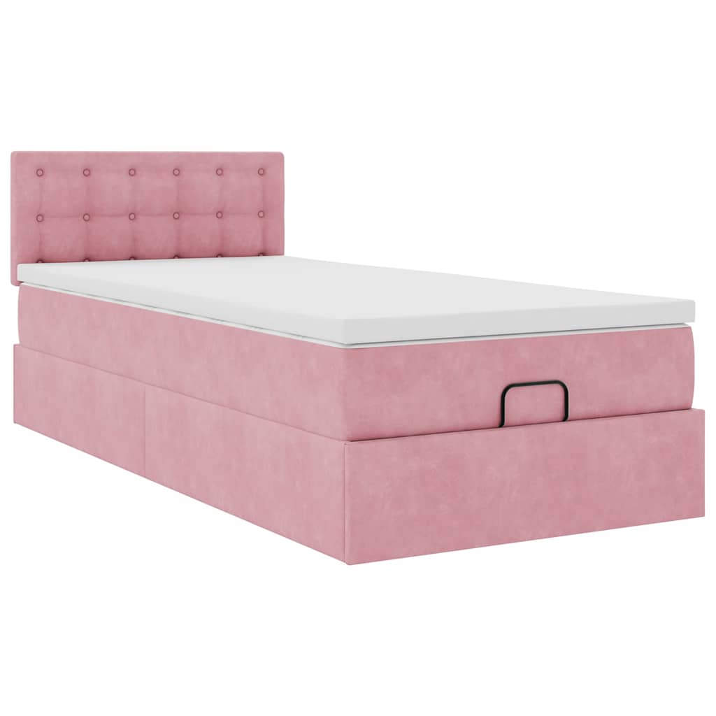 Cadre de lit ottoman avec matelas rose 100x200 cm velours