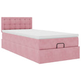 Ottoman bed frame with pink mattress 100x200 cm velvet