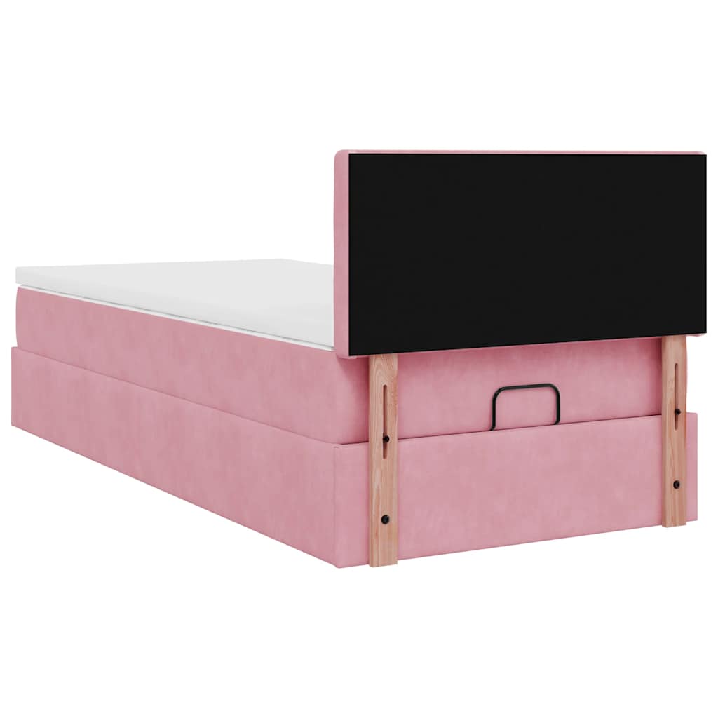 Ottoman bed frame with pink mattress 100x200 cm velvet