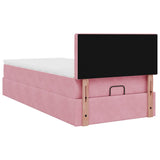 Cadre de lit ottoman avec matelas rose 100x200 cm velours