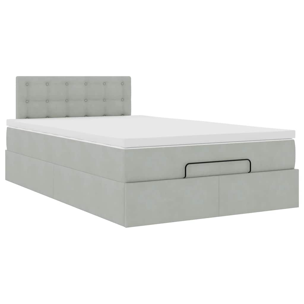 Cadre de lit ottoman avec matelas gris clair 120x190 cm velours