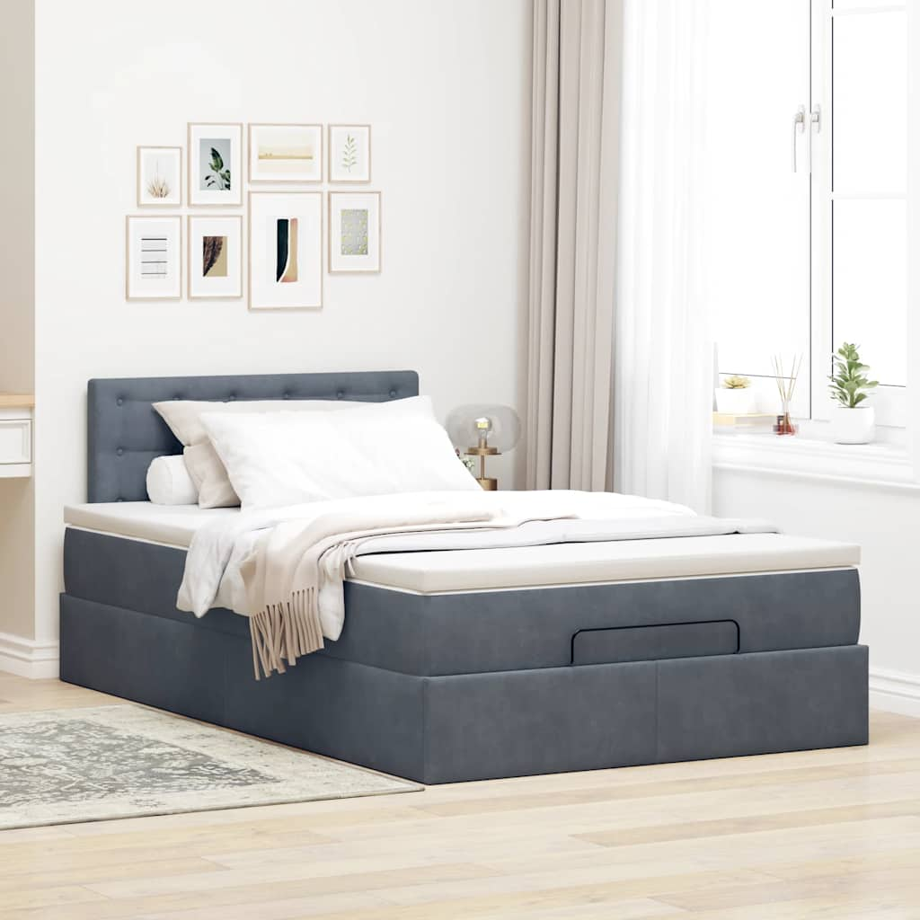 Cadre de lit ottoman avec matelas gris foncé 120x190 cm velours