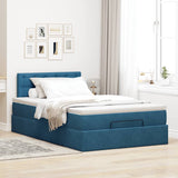 Cadre de lit ottoman avec matelas bleu foncé 120x190 cm velours