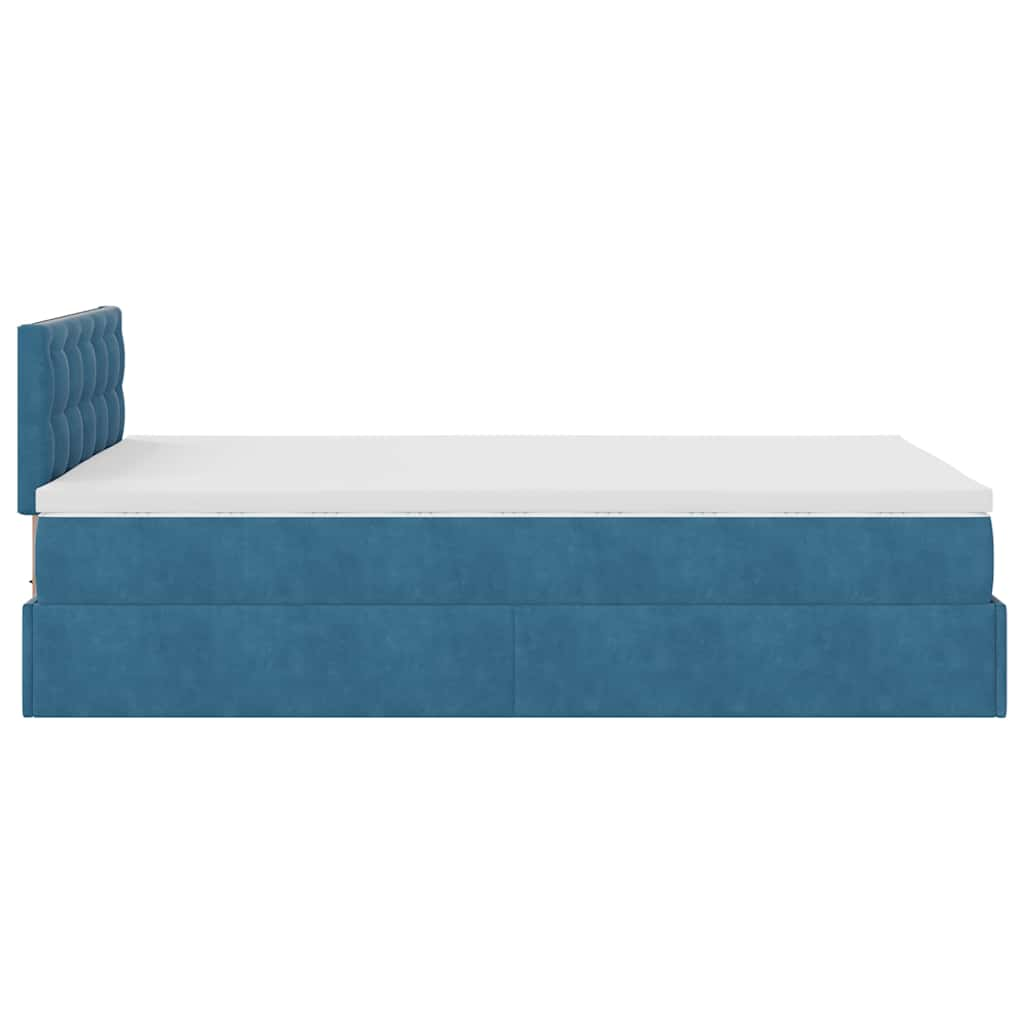 Cadre de lit ottoman avec matelas bleu foncé 120x190 cm velours