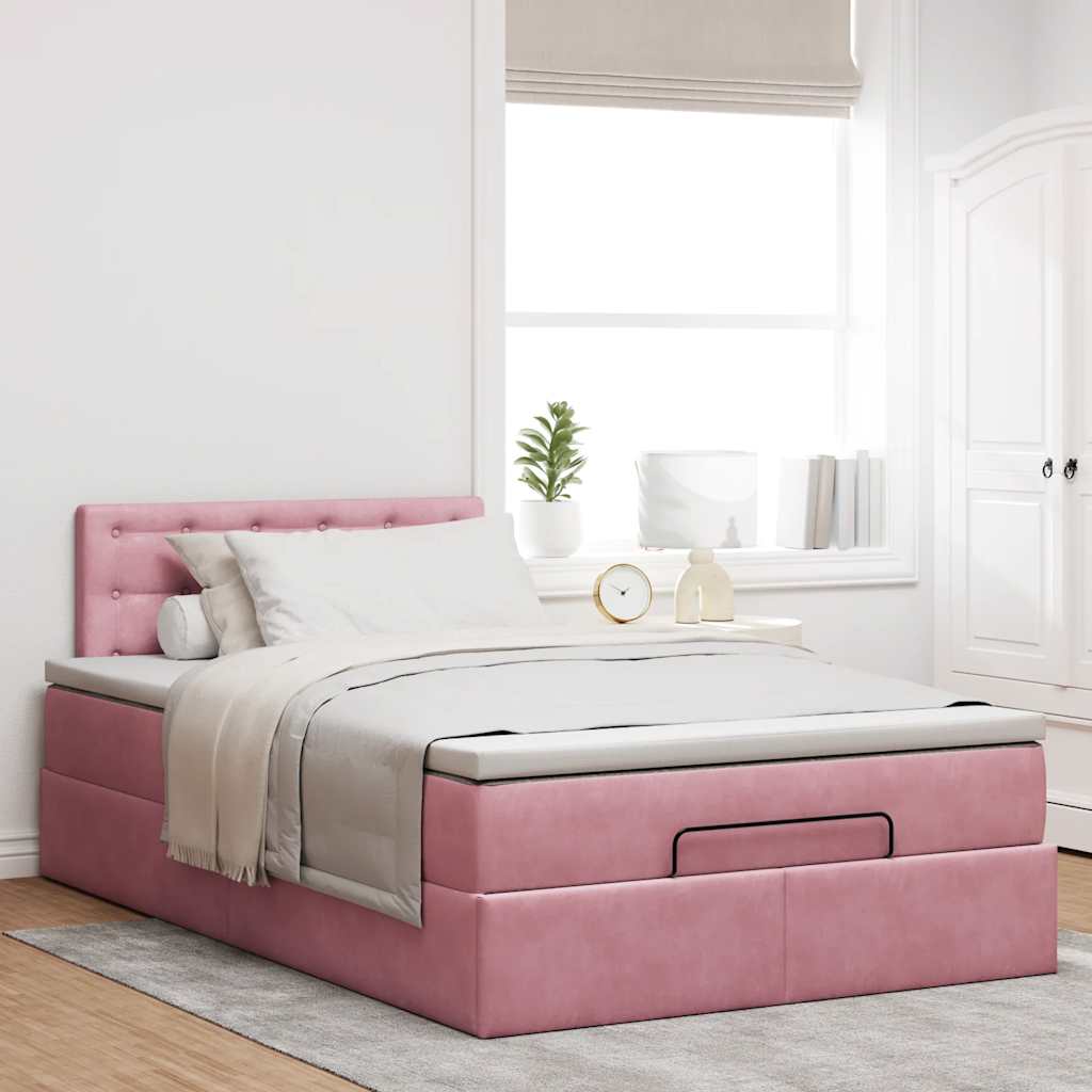 Cadre de lit ottoman avec matelas rose 120x190 cm velours