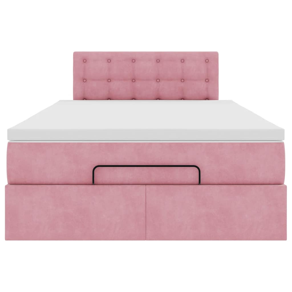 Cadre de lit ottoman avec matelas rose 120x190 cm velours