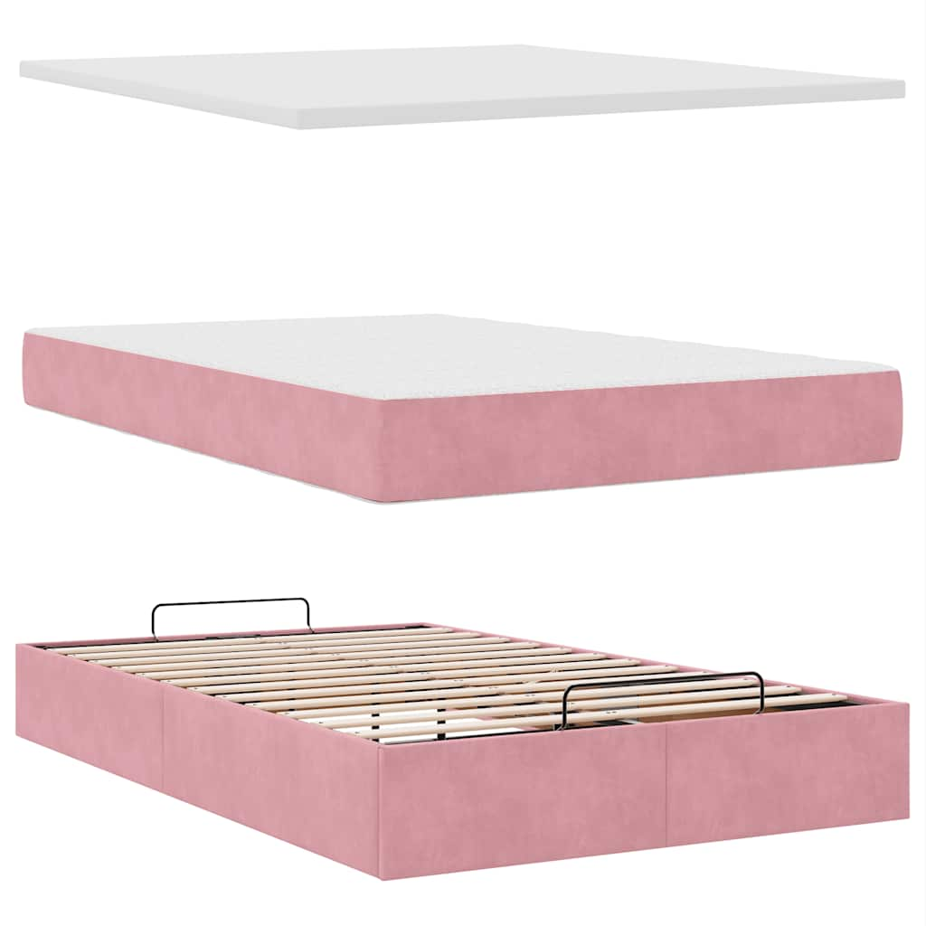 Cadre de lit ottoman avec matelas rose 120x190 cm velours