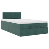 Cadre de lit ottoman avec matelas vert foncé 120x200 cm velours