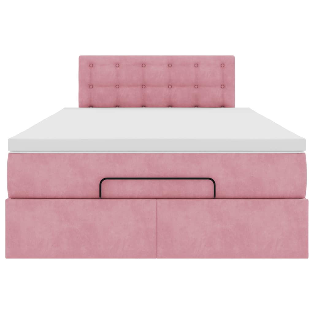 Cadre de lit ottoman avec matelas rose 120x200 cm velours