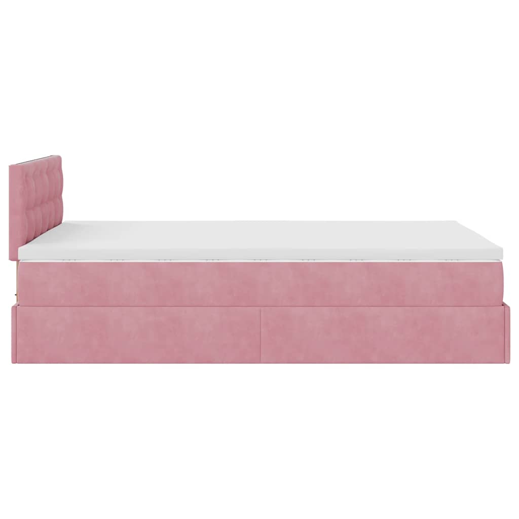 Cadre de lit ottoman avec matelas rose 120x200 cm velours