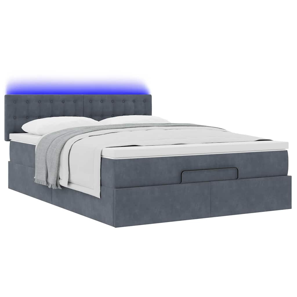 Cadre de lit ottoman avec matelas gris foncé 140x190 cm velours