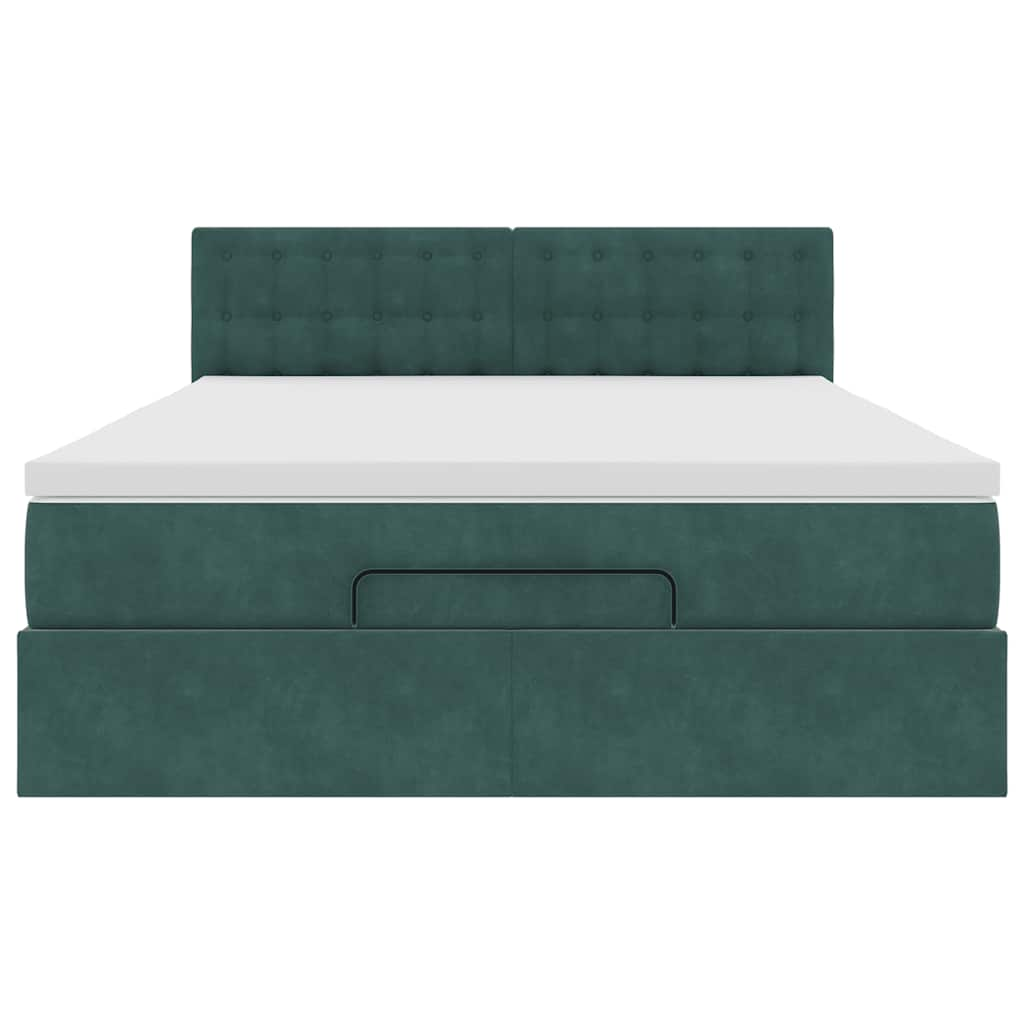 Cadre de lit ottoman avec matelas vert foncé 140x200 cm velours