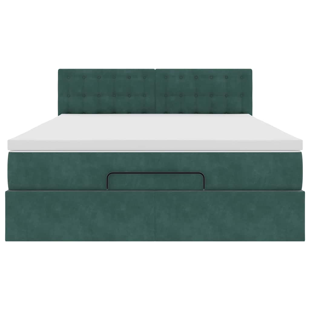 Cadre de lit ottoman avec matelas vert foncé 140x200 cm velours