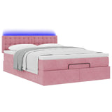 Cadre de lit ottoman avec matelas rose 140x200 cm velours