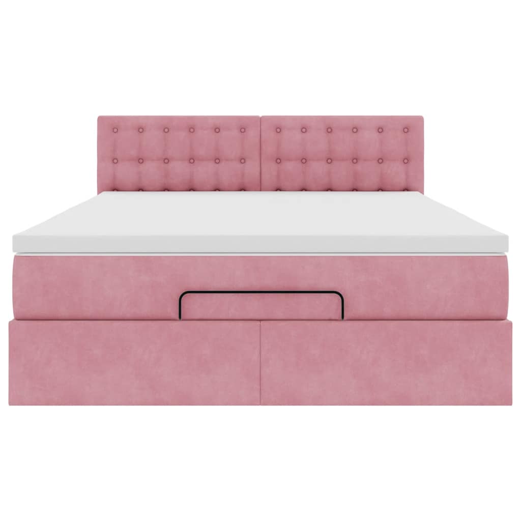 Cadre de lit ottoman avec matelas rose 140x200 cm velours