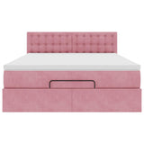 Cadre de lit ottoman avec matelas rose 140x200 cm velours