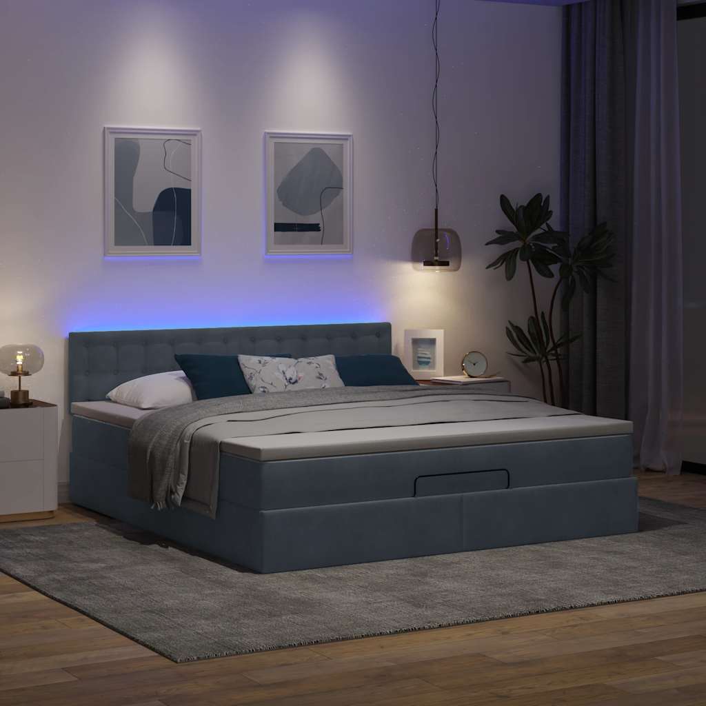 Cadre de lit ottoman avec matelas gris foncé 180x200 cm velours