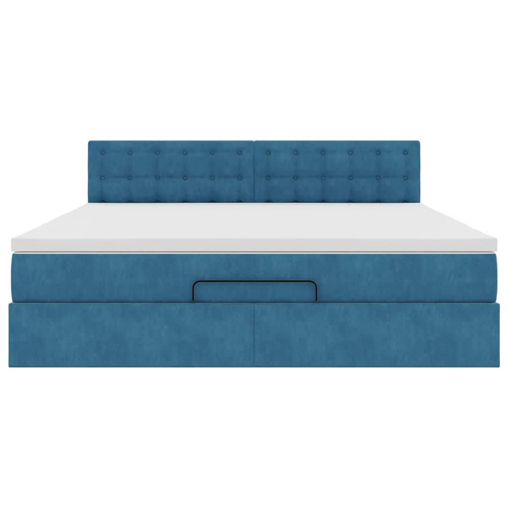 Cadre de lit ottoman avec matelas bleu foncé 180x200 cm velours