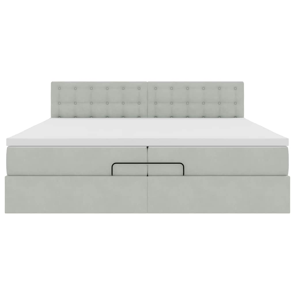 Cadre de lit ottoman avec matelas gris clair 200x200 cm velours