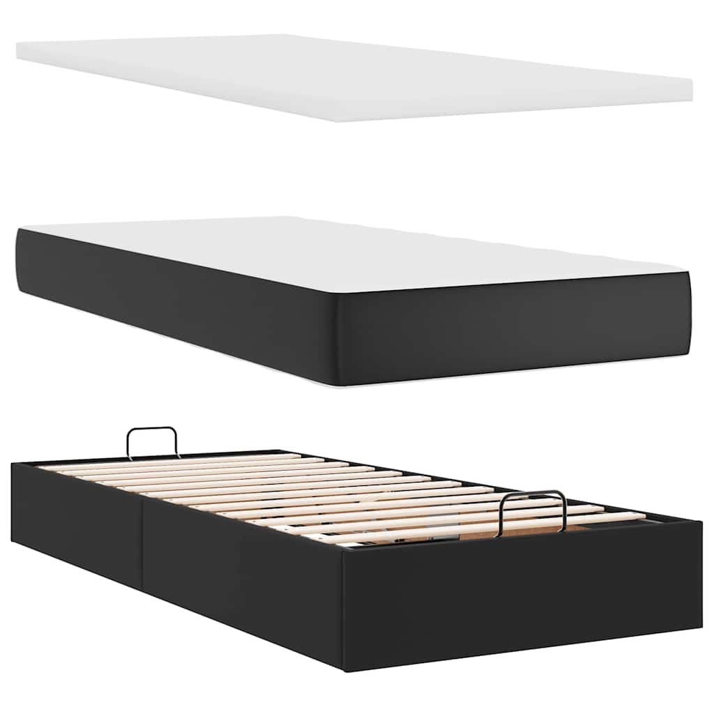 Cadre de lit ottoman avec matelas noir 160x200 cm similicuir