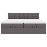 Ottoman bed frame with gray mattress 160x200 cm faux leather