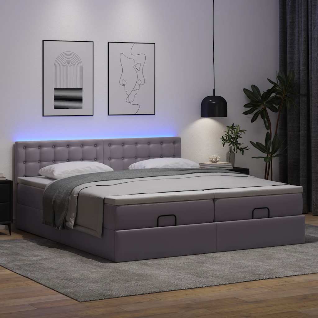 Ottoman bed frame with gray mattress 160x200 cm faux leather