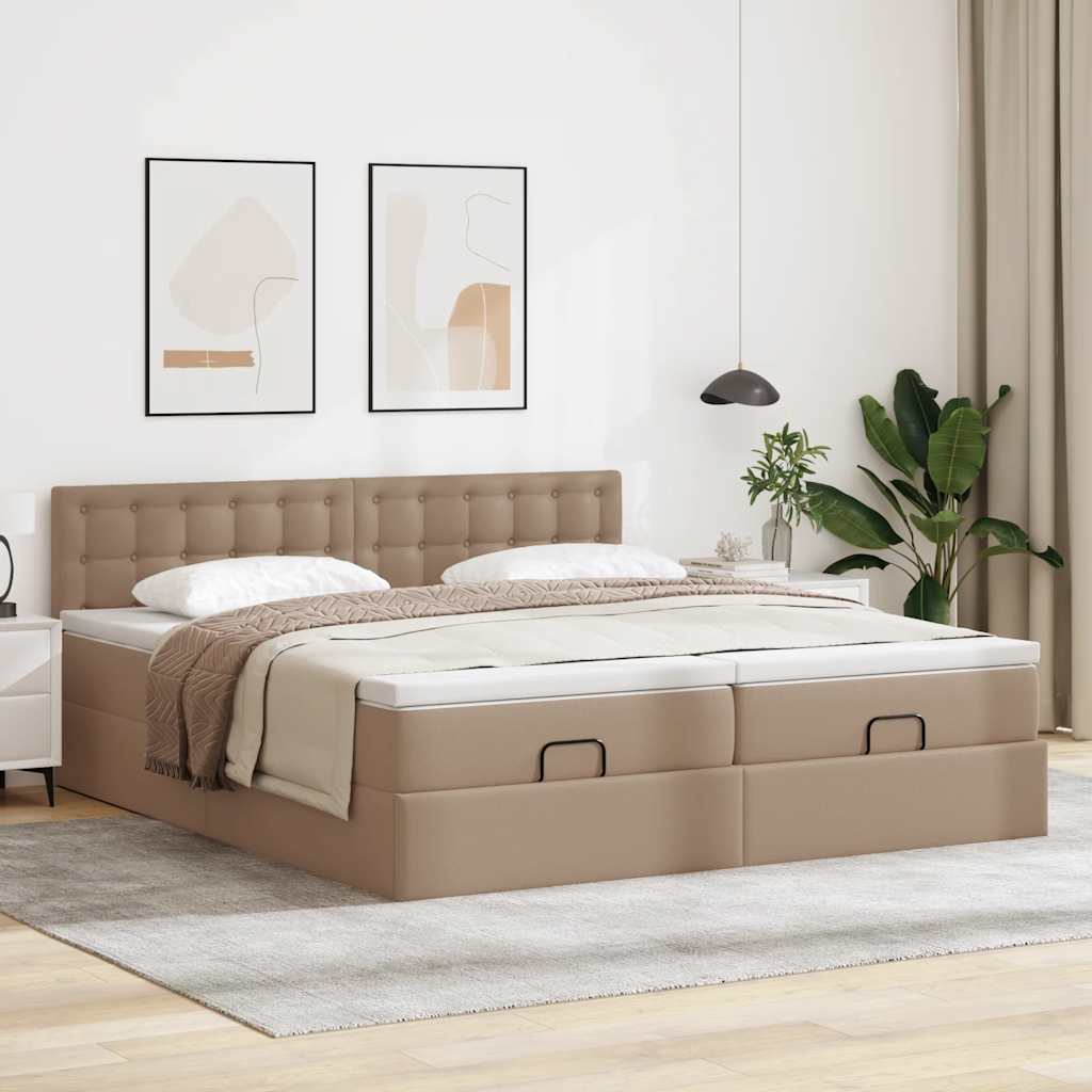 Cadre de lit ottoman et matelas cappuccino 160x200cm similicuir