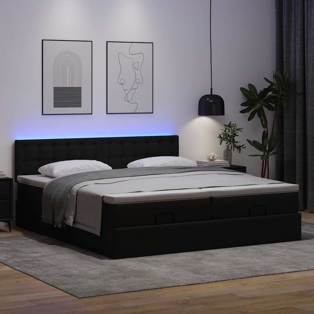 Cadre de lit ottoman avec matelas noir 180x200 cm similicuir