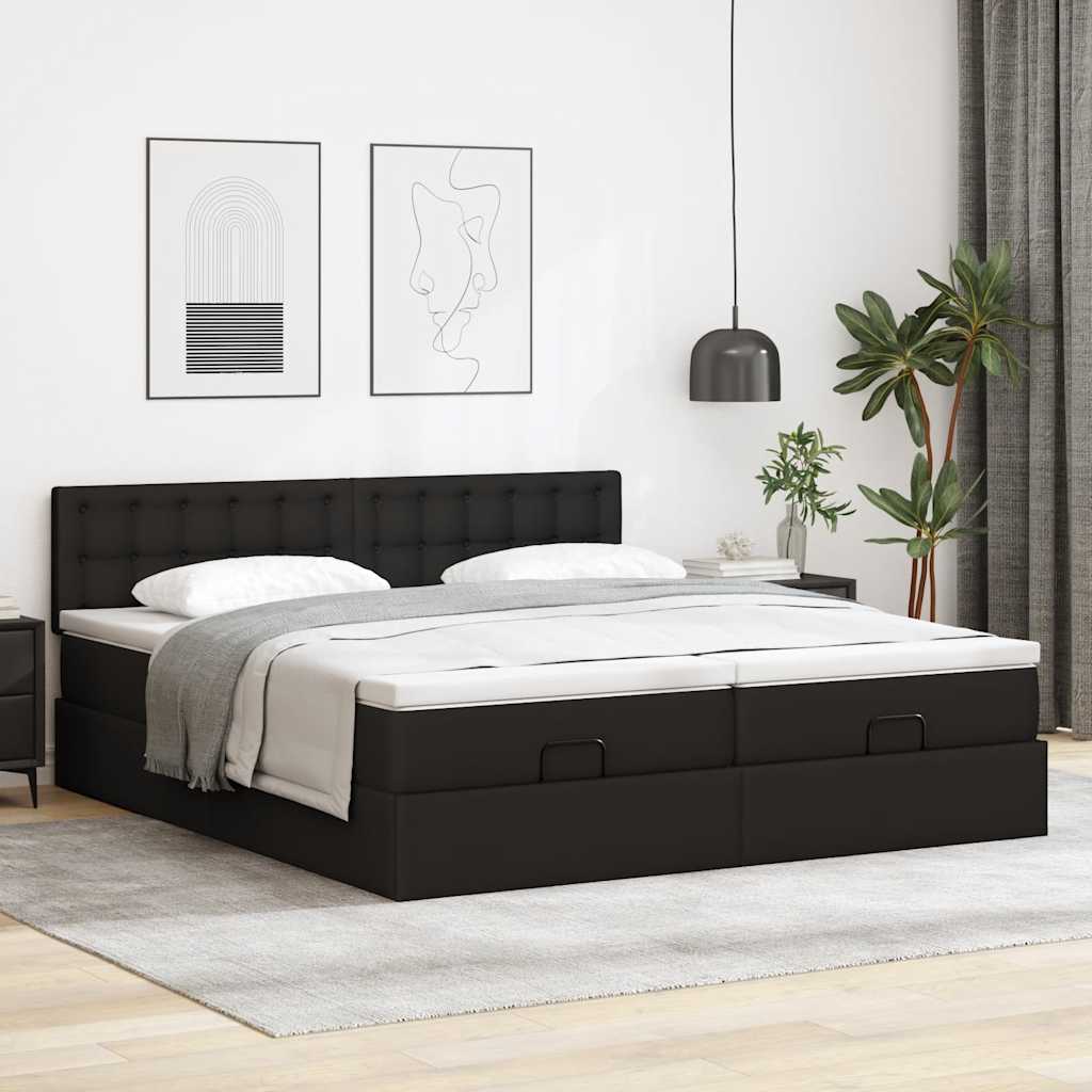 Cadre de lit ottoman avec matelas noir 200x200 cm similicuir