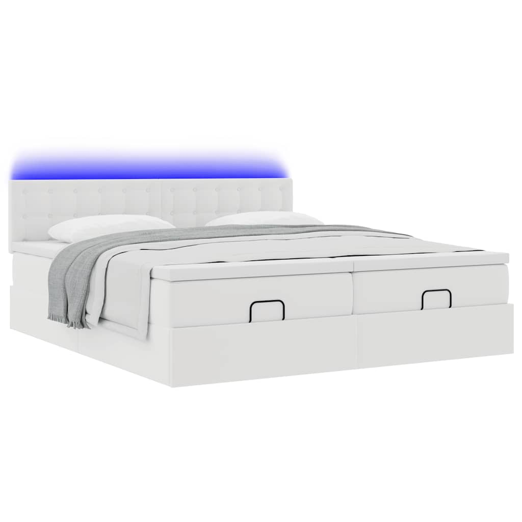 Cadre de lit ottoman avec matelas blanc 200x200 cm similicuir