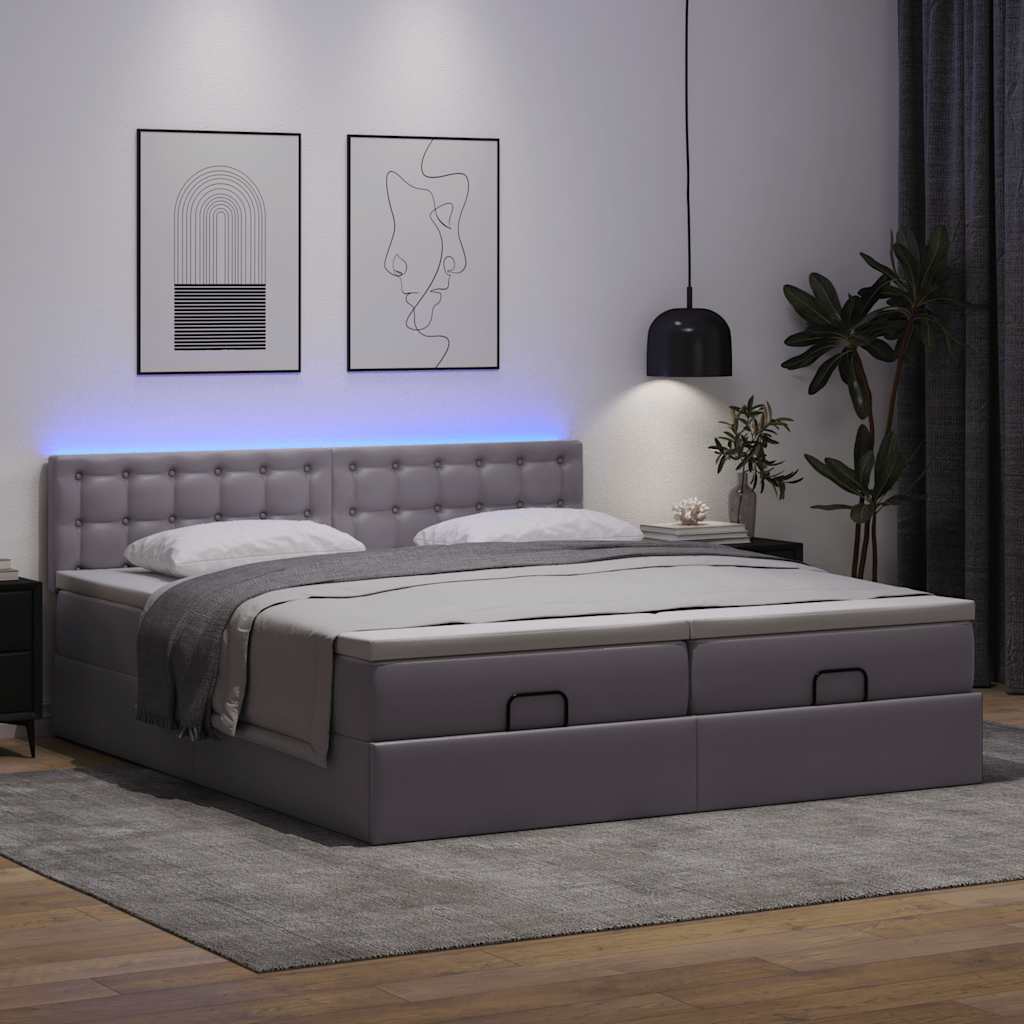 Cadre de lit ottoman avec matelas gris 200x200 cm similicuir