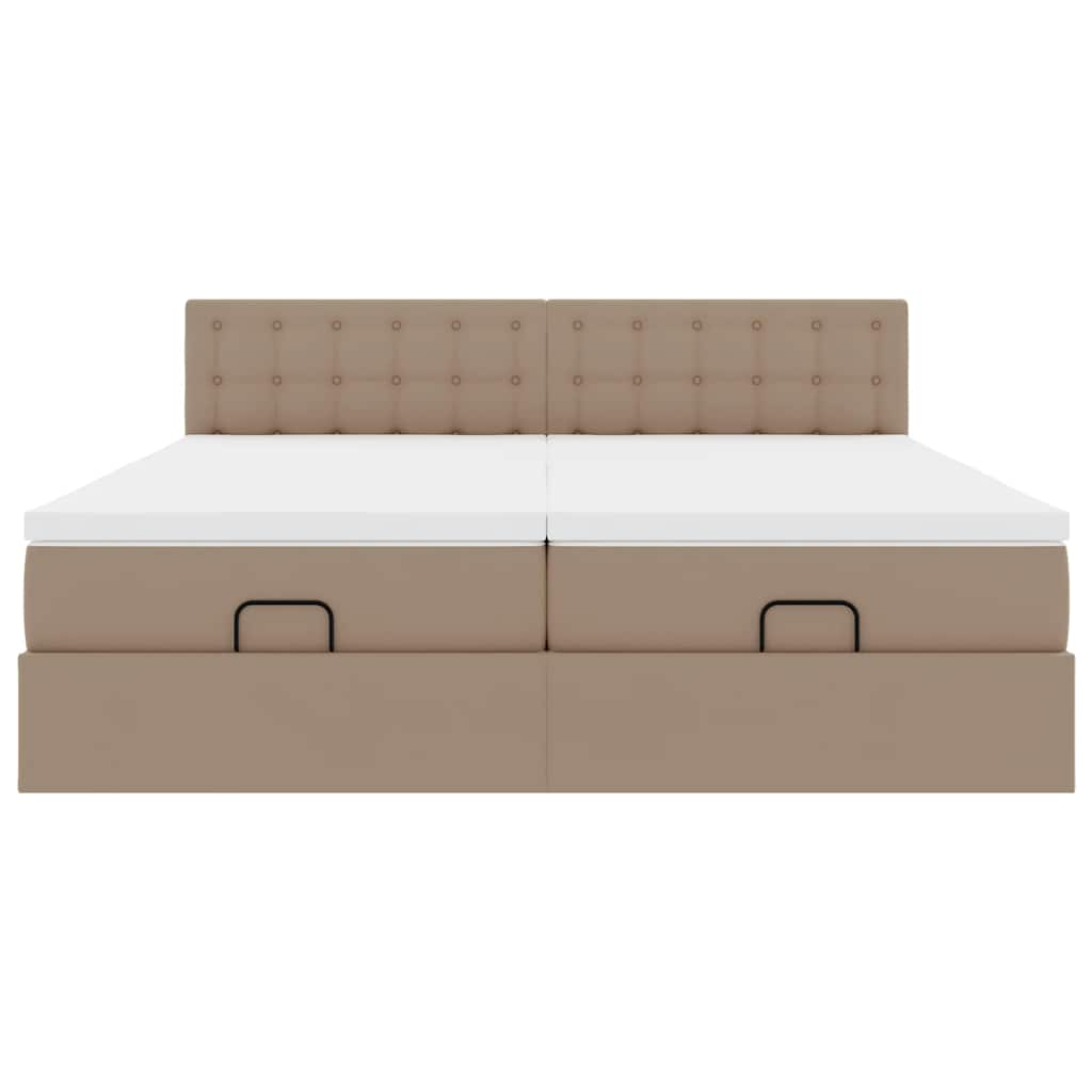 Cadre de lit ottoman et matelas cappuccino 200x200cm similicuir