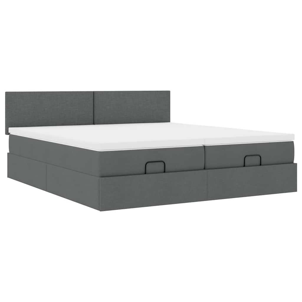 Cadre de lit ottoman avec matelas gris foncé 160x200cm tissu