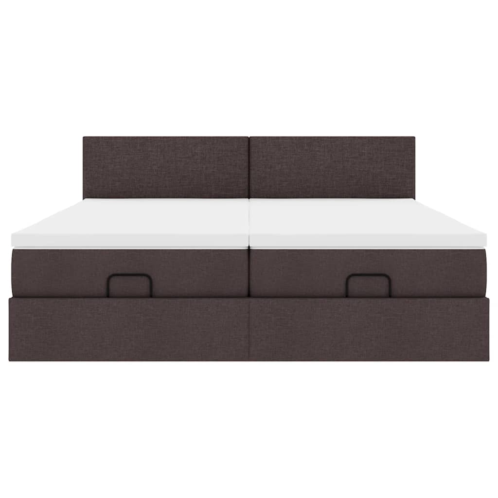 Cadre de lit ottoman avec matelas marron foncé 160x200 cm tissu