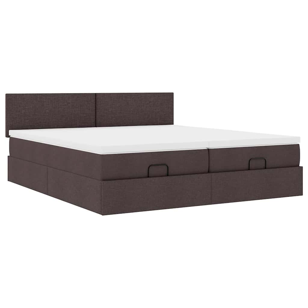 Cadre de lit ottoman avec matelas marron foncé 180x200 cm tissu