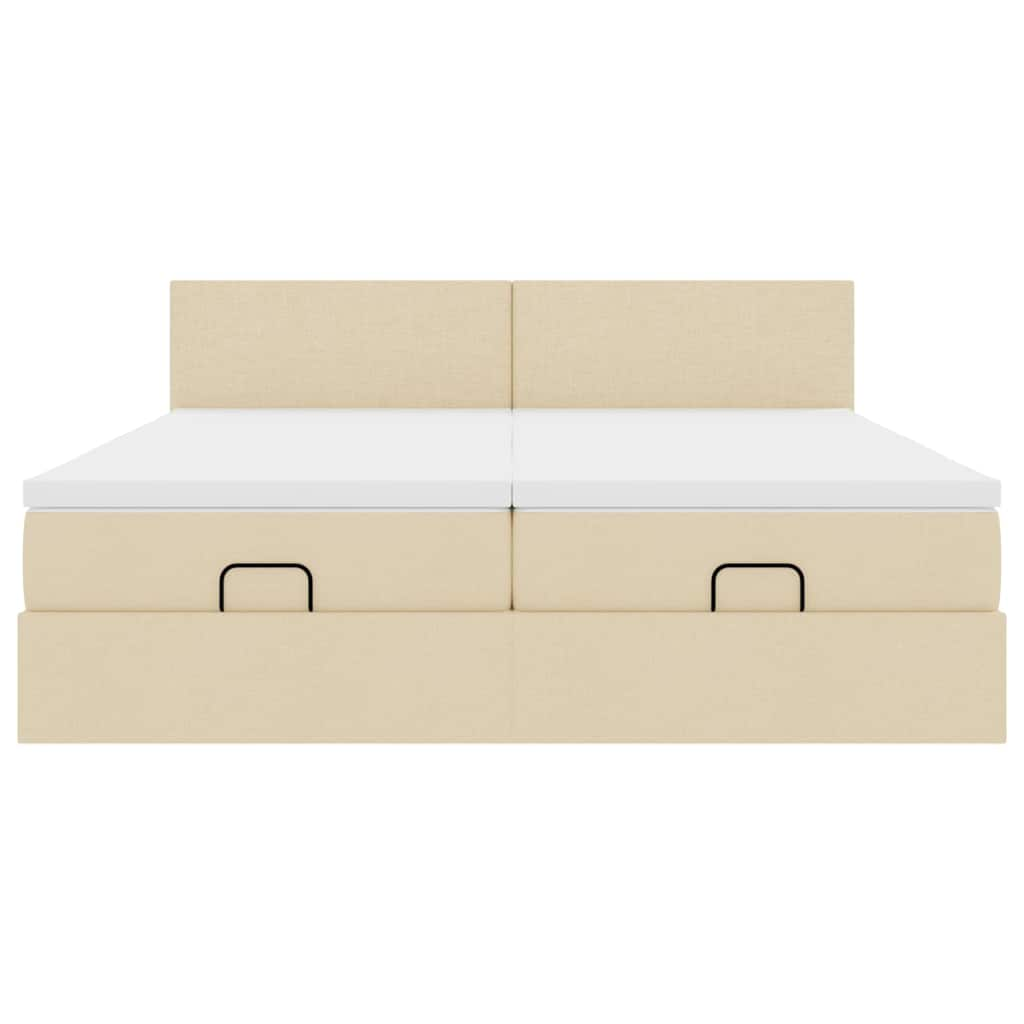 Cadre de lit ottoman avec matelas crème 180x200 cm tissu