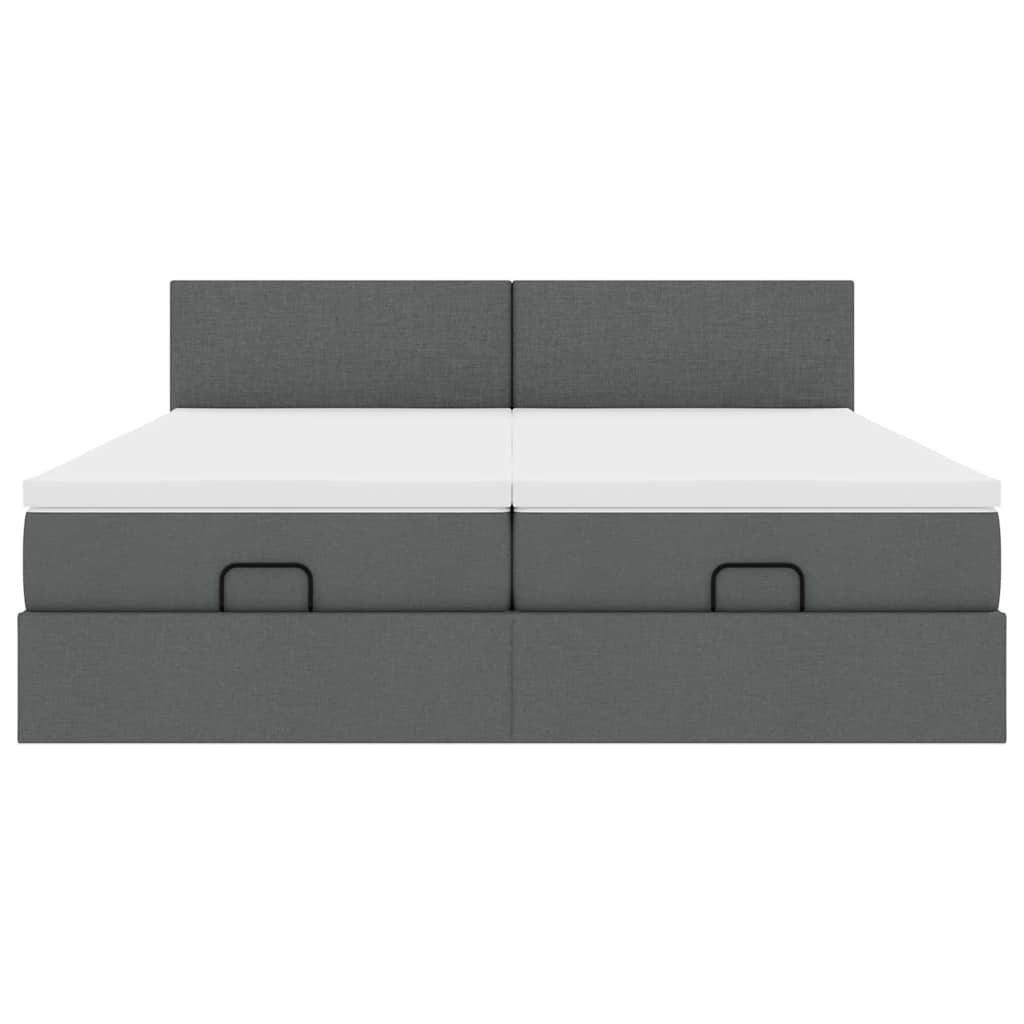 Cadre de lit ottoman avec matelas gris foncé 200x200cm tissu