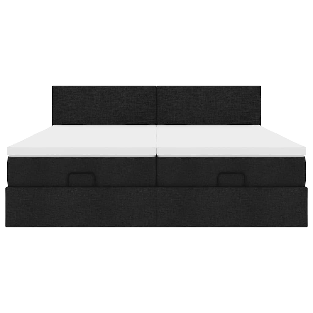 Cadre de lit ottoman avec matelas noir 200x200cm tissu