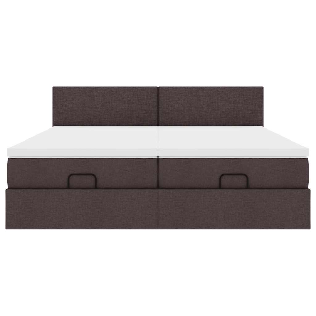 Cadre de lit ottoman avec matelas marron foncé 200x200 cm tissu